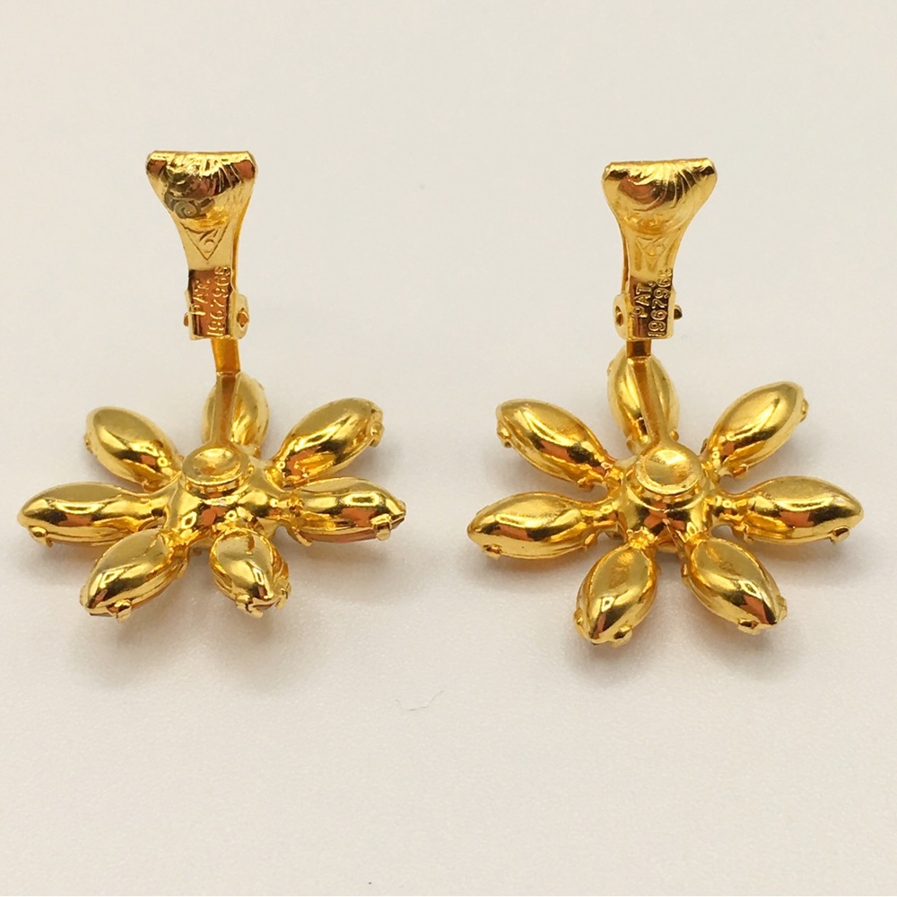 B. David Vintage Gold Tone Citrine/Topaz Crystal Floral Clip Earrings - Picture 6 of 9